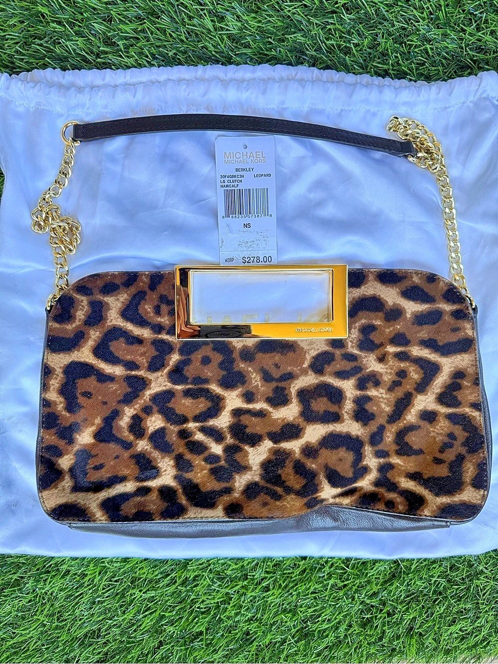 Michael Kors Berkley Leopard LG Clutch Leopard Clutch in Brown & Black NWT